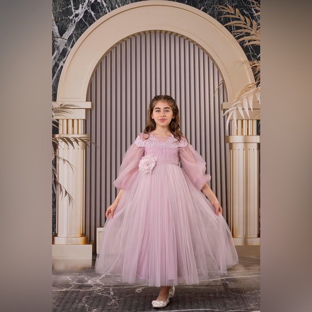 PINK GIRL Elegant Pink Tulle Dress for Girls